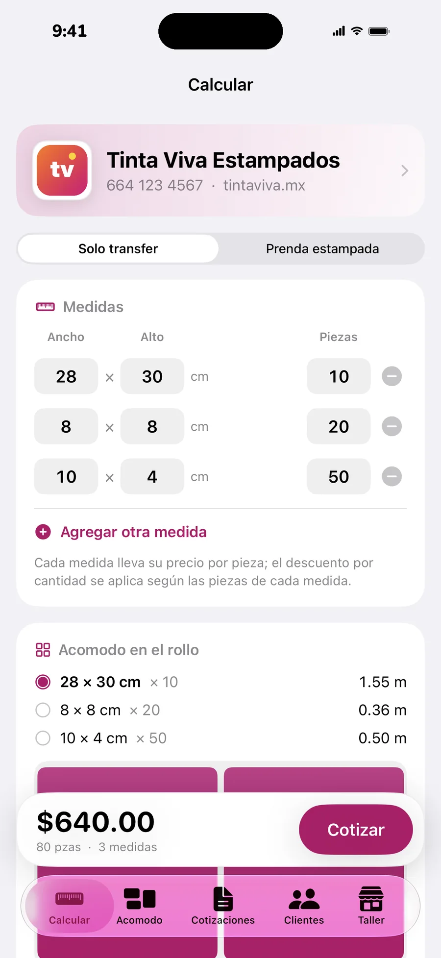 Cotiza DTF: medidas, cantidad y acomodo en el rollo