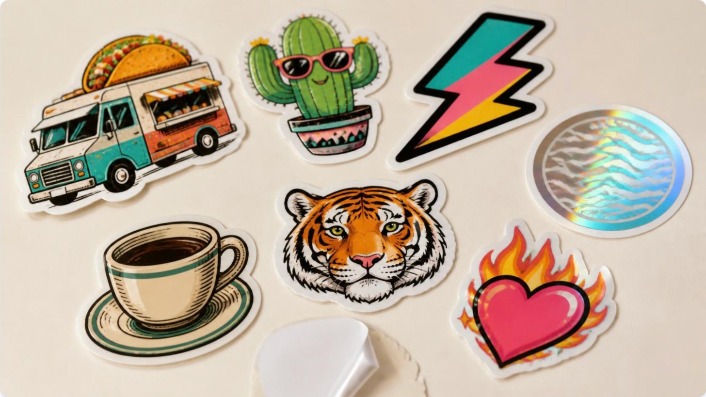 Stickers de vinil troquelados con acabado brillante y holográfico